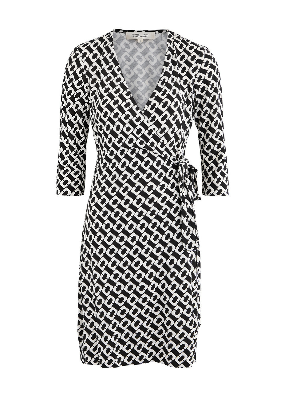 Diane Von Furstenberg Julian Printed Silk Mini Wrap Dress Black And White