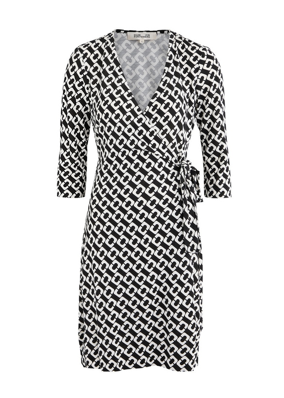 Photo: Diane Von Furstenberg Julian Printed Silk Mini Wrap Dress Black And White