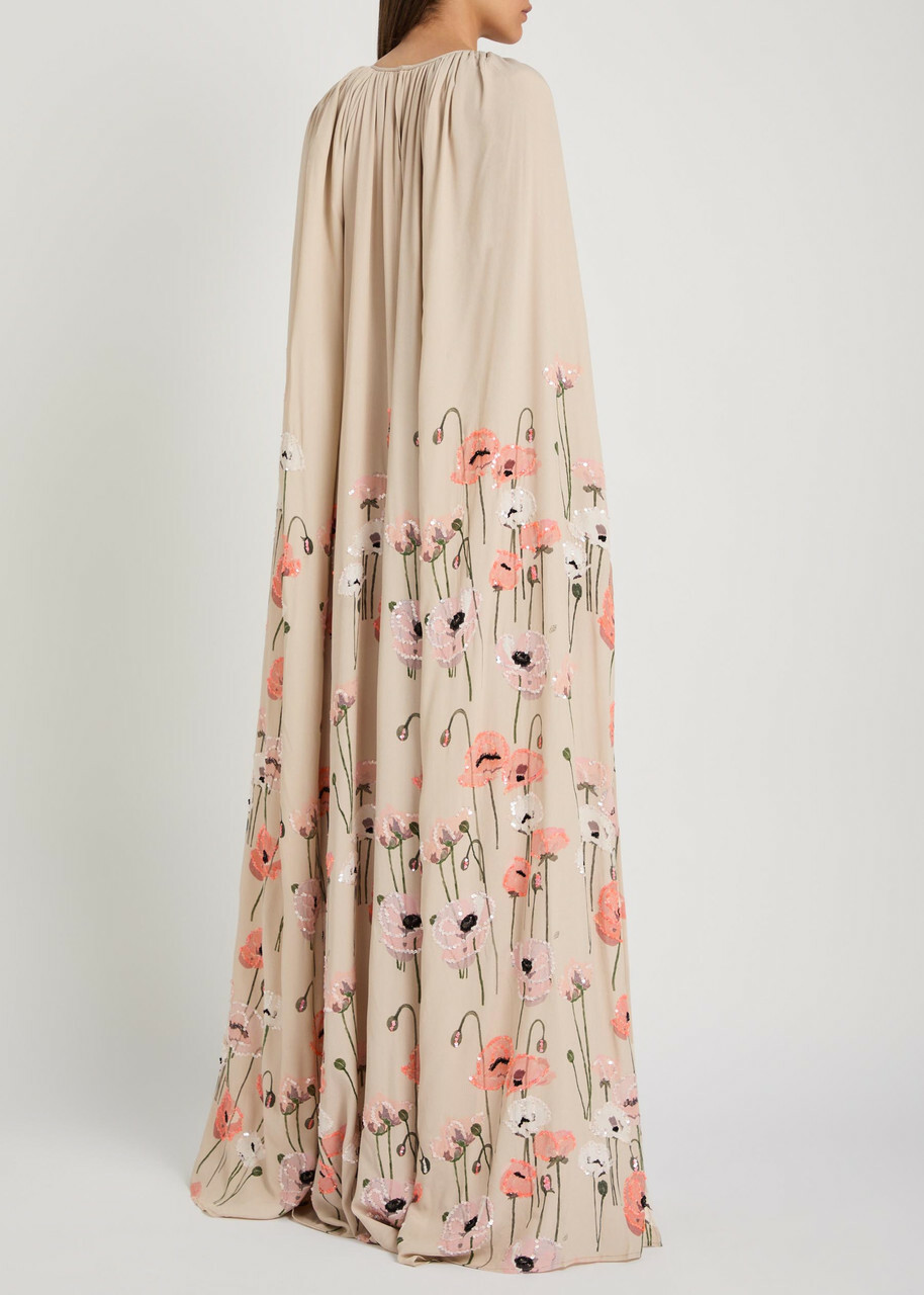 Bernadette Minnie Cape-effect Crepe Maxi Dress Beige