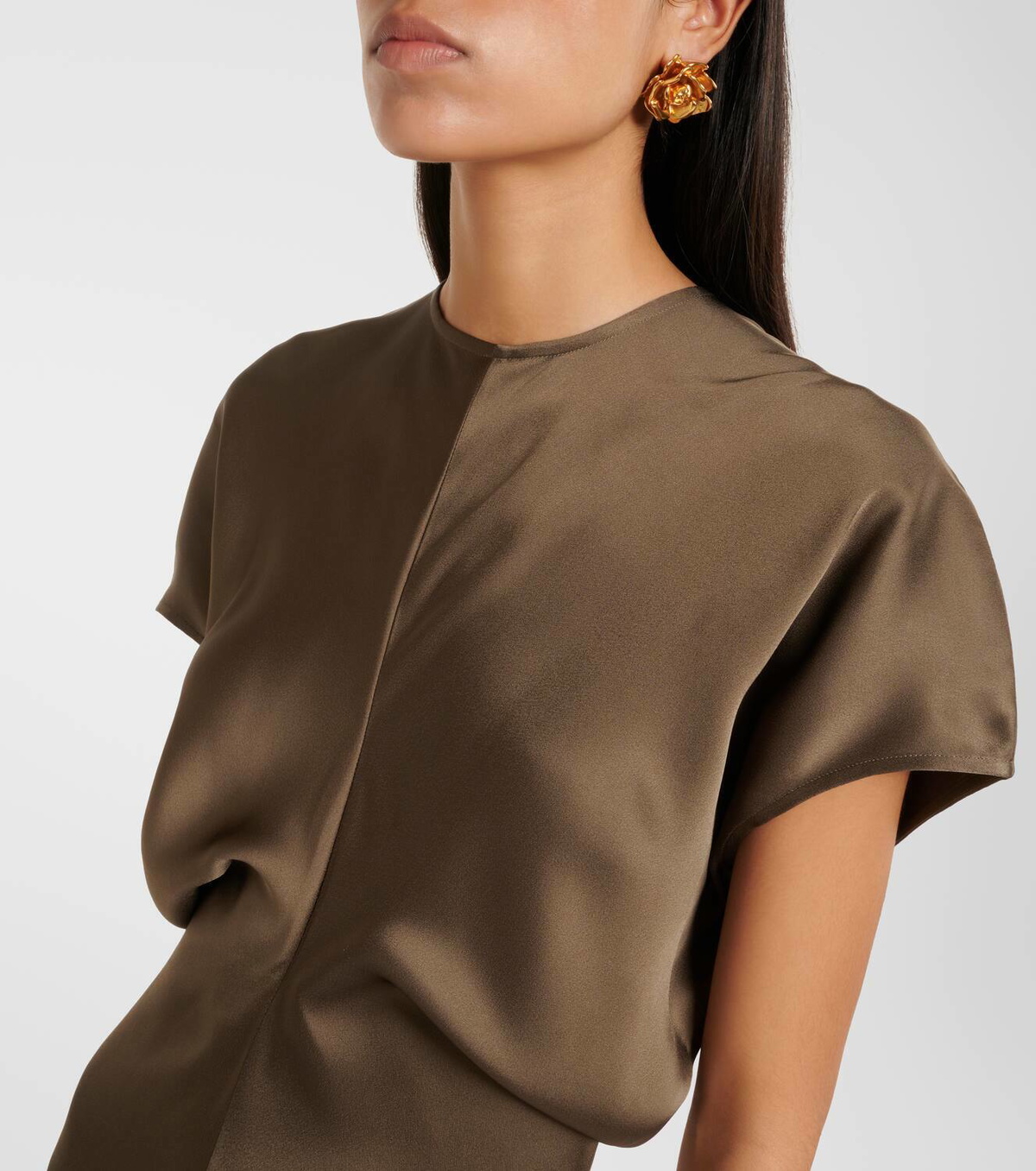 toteme brown silk dress TOTEME – TOTEME Midi Satin Dress in Barcelona or Shop Online Mujer  721-000581 01 main image 0