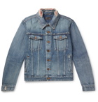 Saint Laurent - Slim-Fit Bandana-Trimmed Distressed Denim Jacket - Blue