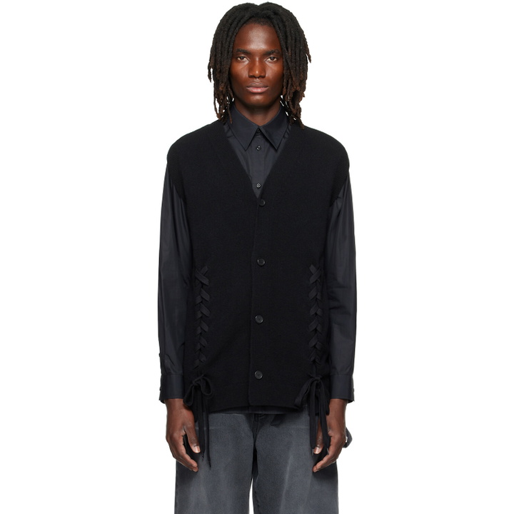 Photo: Simone Rocha Black Merino Lace Up Hem Vest