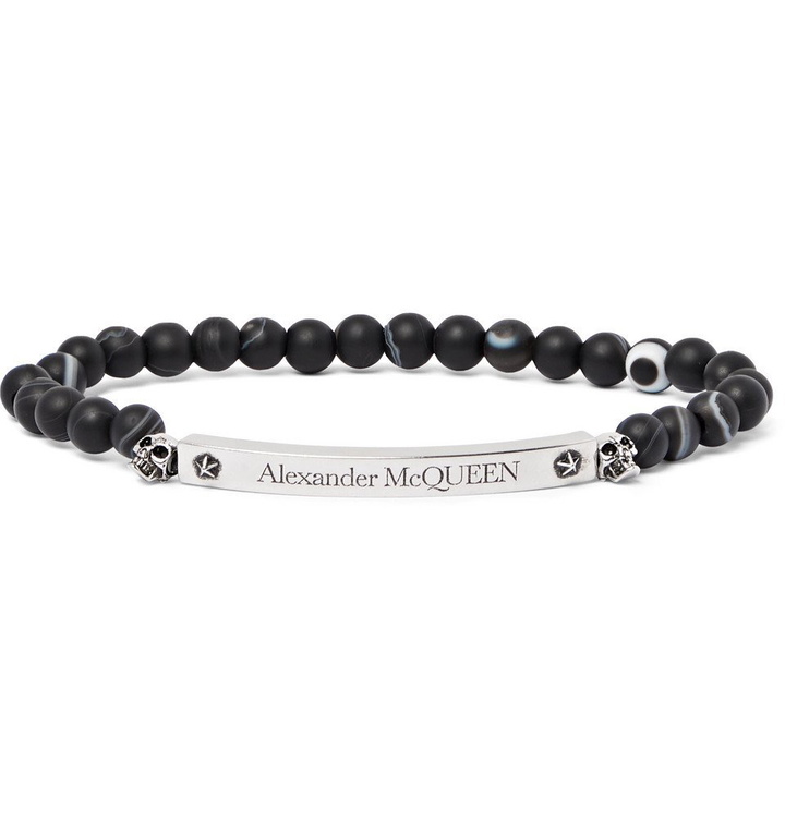 Photo: Alexander McQueen - Silver-Tone and Agate Beaded Bracelet - Black