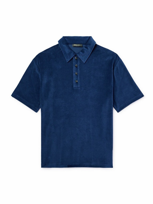 Photo: Loro Piana - Cotton and Silk-Blend Velour Polo Shirt - Blue