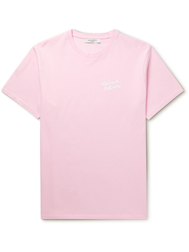 Photo: Maison Kitsuné - Logo-Print Cotton-Jersey T-Shirt - Pink