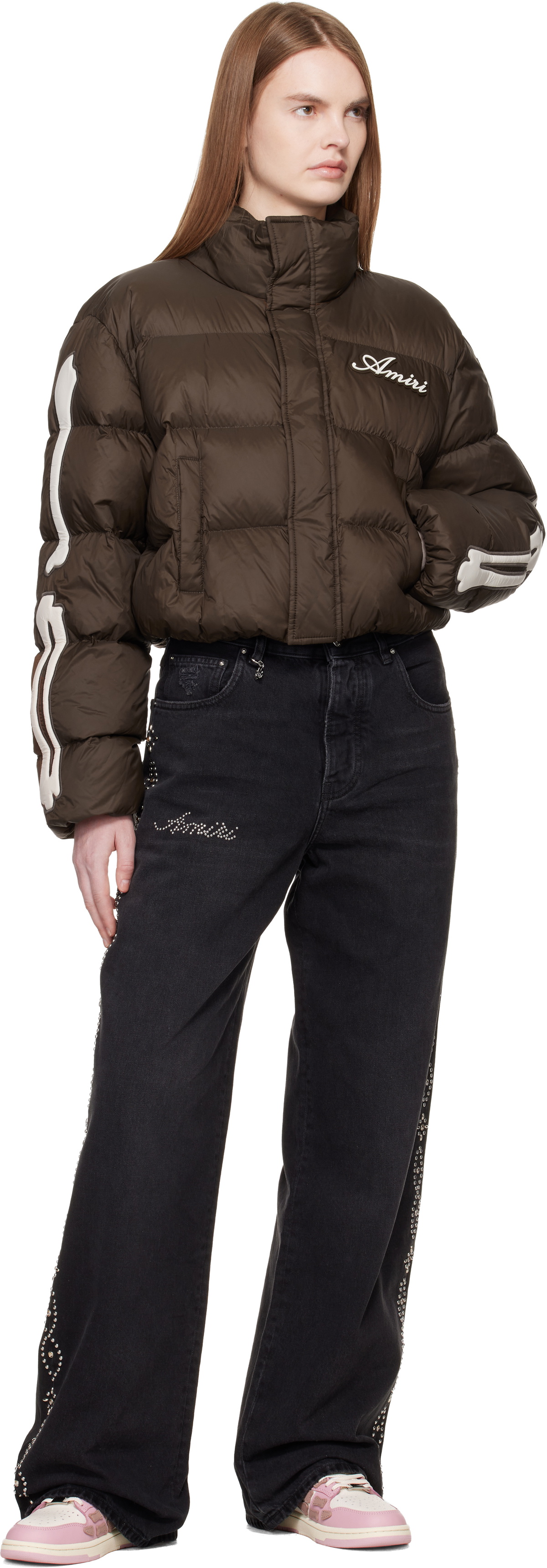 AMIRI Brown Bones Cropped Down Jacket