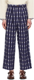 HARAGO Navy Ikat Wide Leg Pleated Trousers