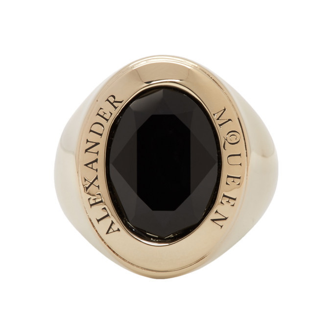 Photo: Alexander McQueen Gold and Black Jewelled Logo Ring