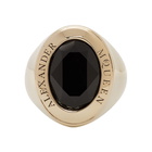 Alexander McQueen Gold and Black Jewelled Logo Ring