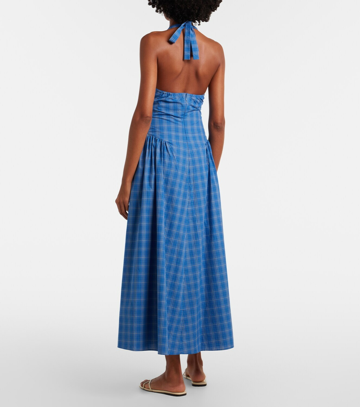 Faithfull Del Ros plaid halterneck cotton midi dress