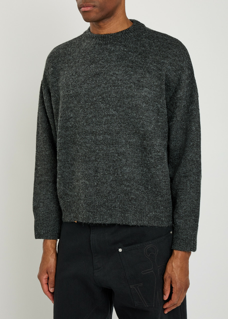 Mki Miyuki Zoku Logo-embroidered Brushed Knit Jumper Charcoal