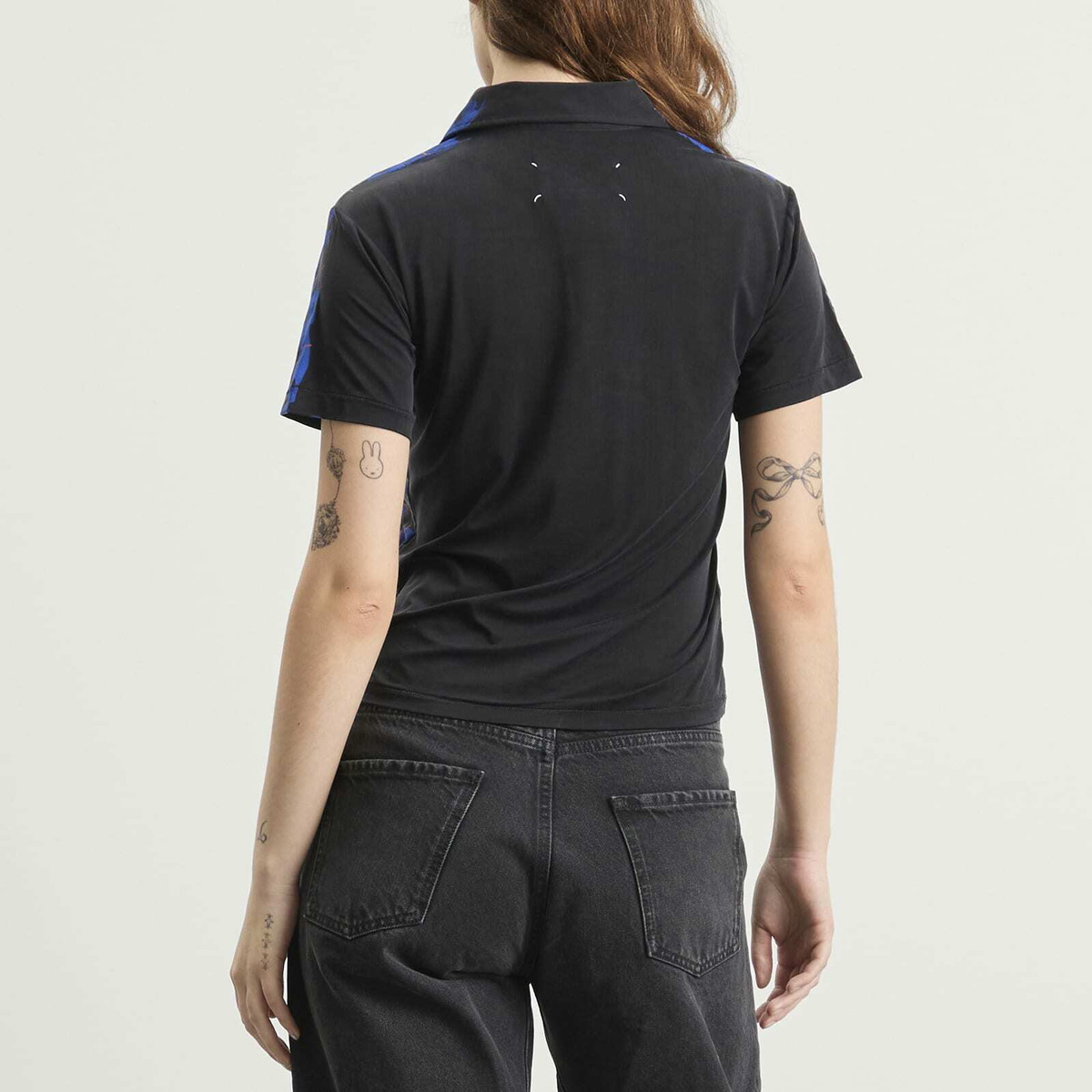 Maison Margiela Women's Check Polo Top in Blue/Black