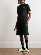 Off-White - Straight-Leg Logo-Print Embroidered Cotton-Jersey Drawstring Shorts - Black