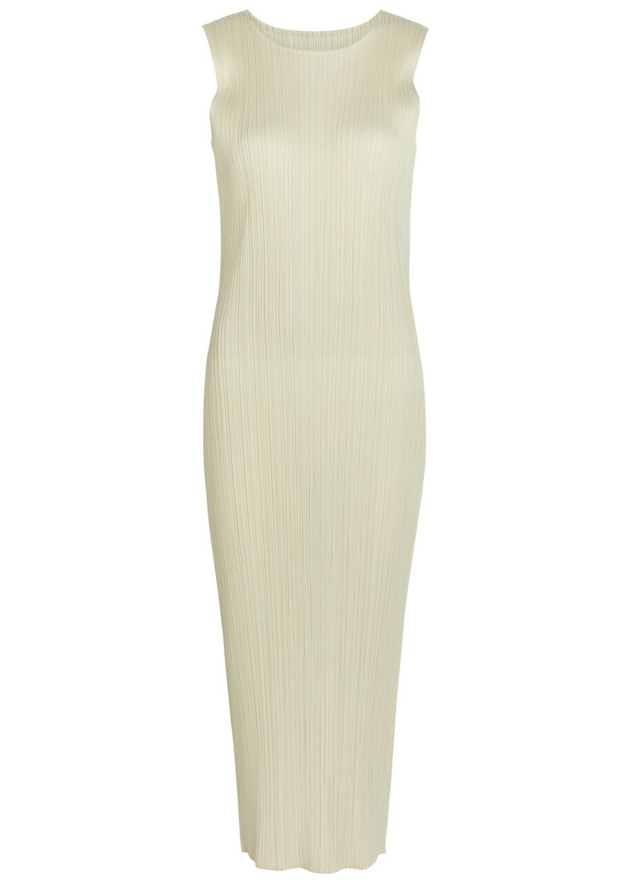 Pleats Please Issey Miyake Pleated Woven Midi Dress Ivory