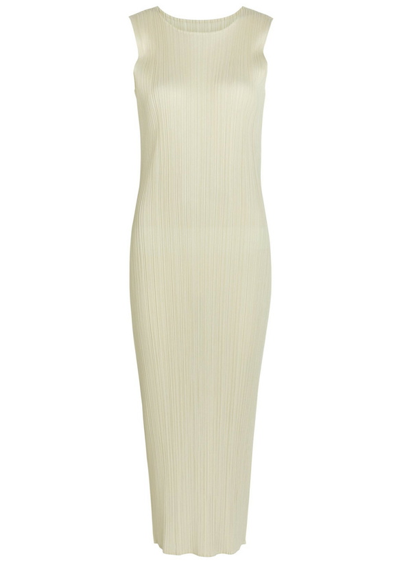 Photo: Pleats Please Issey Miyake Pleated Woven Midi Dress Ivory