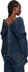 Pushbutton Navy Strap Point Denim Top