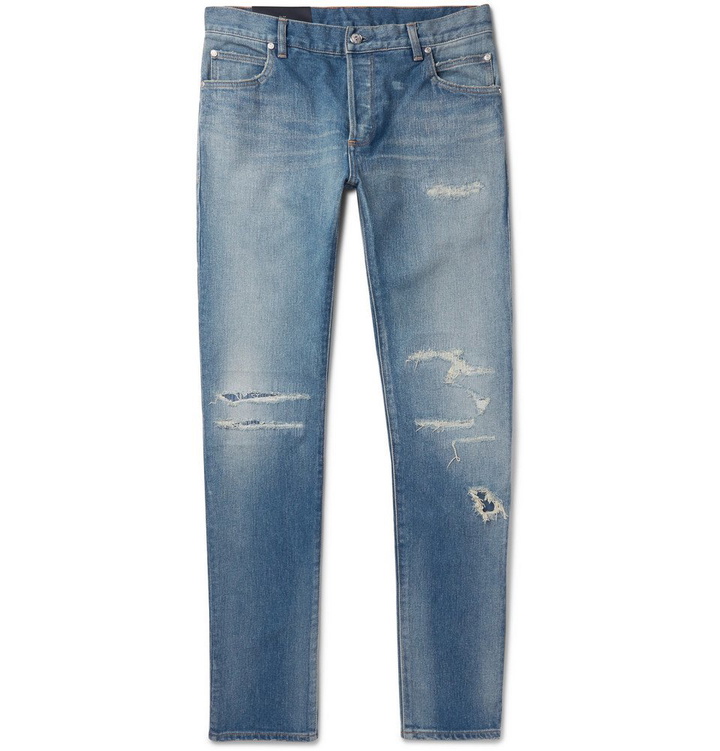 Photo: Balmain - Skinny-Fit Distressed Denim Jeans - Men - Blue