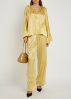 Bernadette Louis Embellished Stretch-silk Trousers Yellow