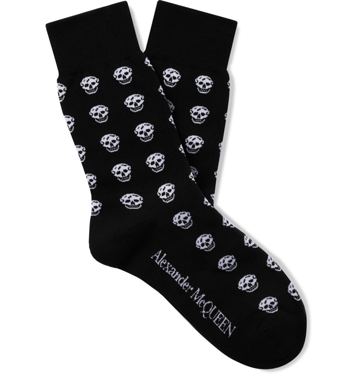 Photo: Alexander McQueen - Skull-Intarsia Cotton-Blend Socks - Black
