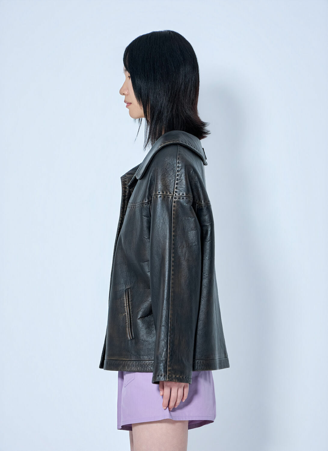 Prada Leather Button-Up Jacket