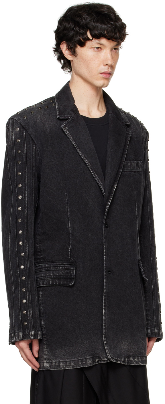 Feng Chen Wang Black Paneled Denim Blazer