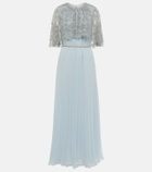 Self-Portrait Embellished cape-detail chiffon gown