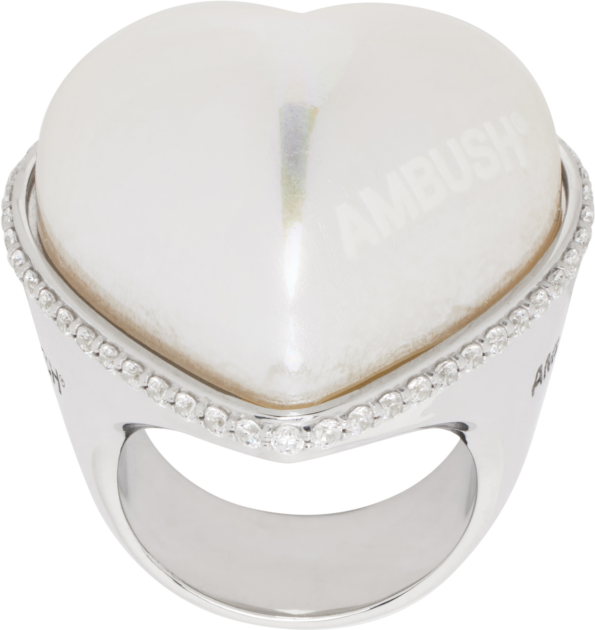 AMBUSH Silver Large Pearl Heart Ring