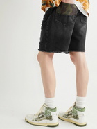 AMIRI - Straight-Leg Distressed Denim and Camouflage-Print Cotton-Canvas Shorts - Black