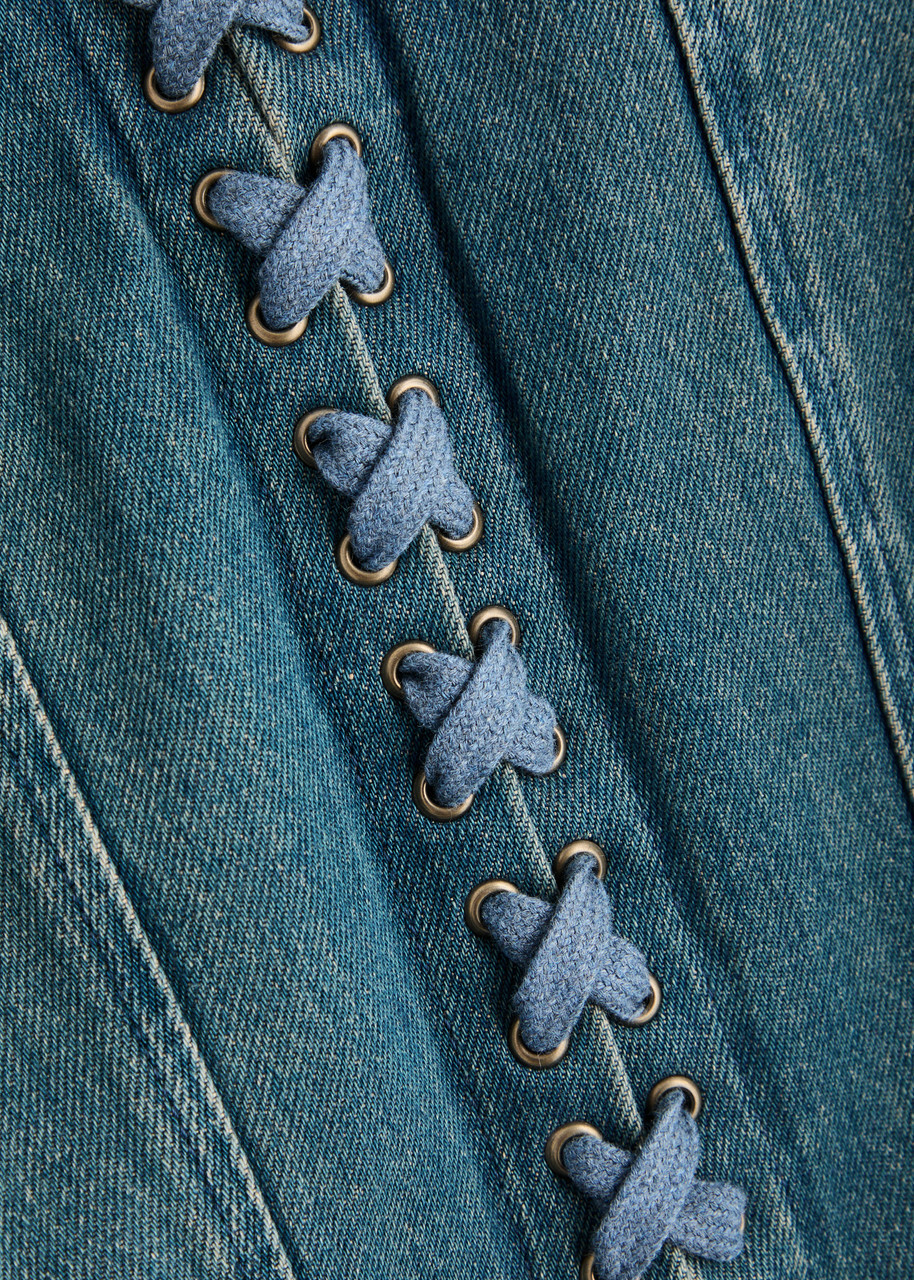 Knwls Lace-up Cropped Denim Corset top Navy