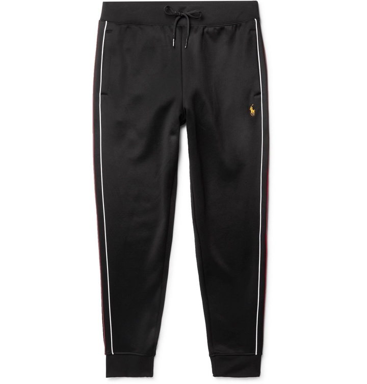 Photo: POLO RALPH LAUREN - Slim-Fit Tapered Piped Logo-Embroidered Tech-Jersey Sweatpants - Black