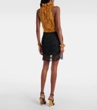 Saint Laurent Silk-trimmed lace bodysuit