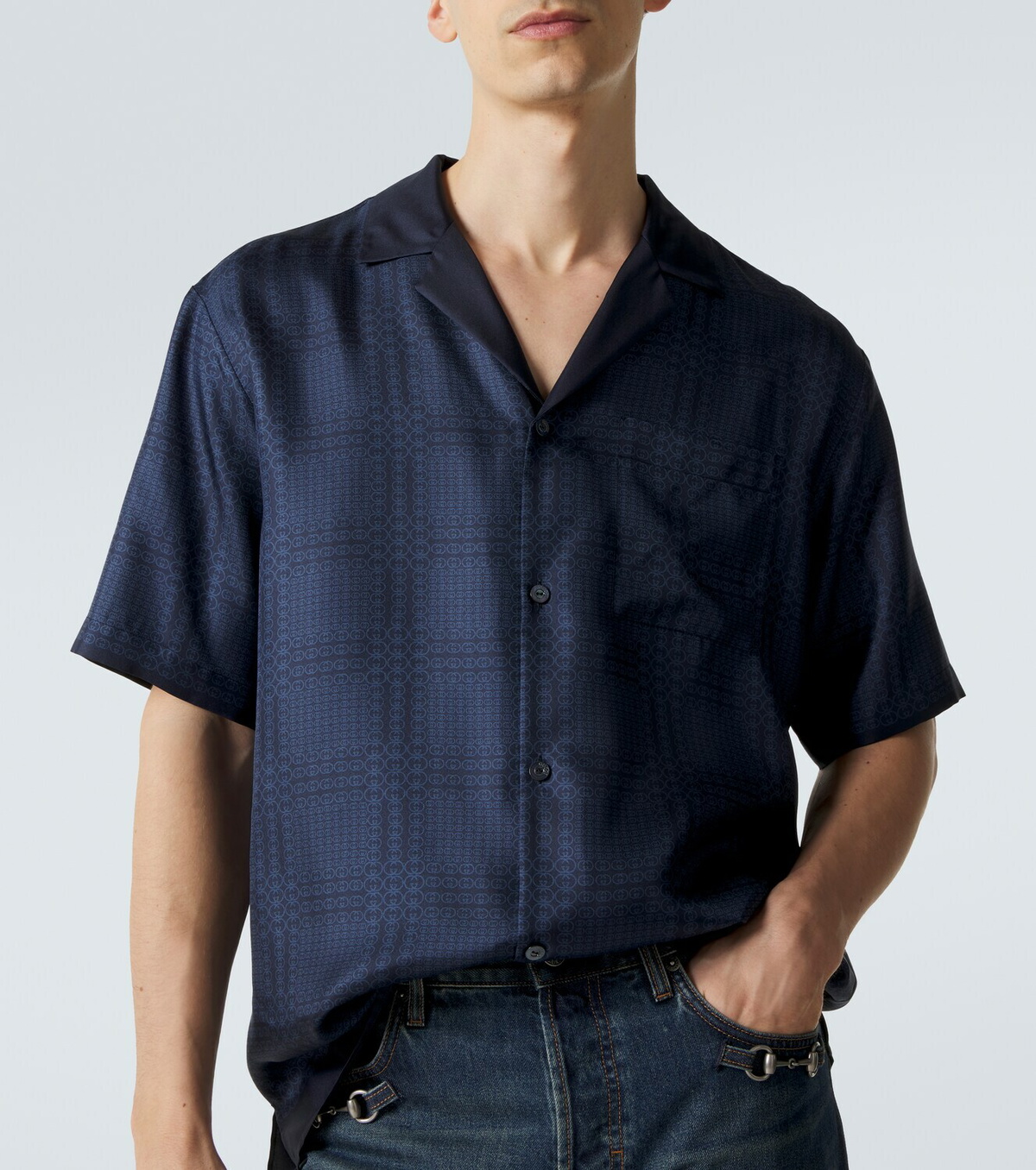 Gucci Interlocking G silk twill bowling shirt