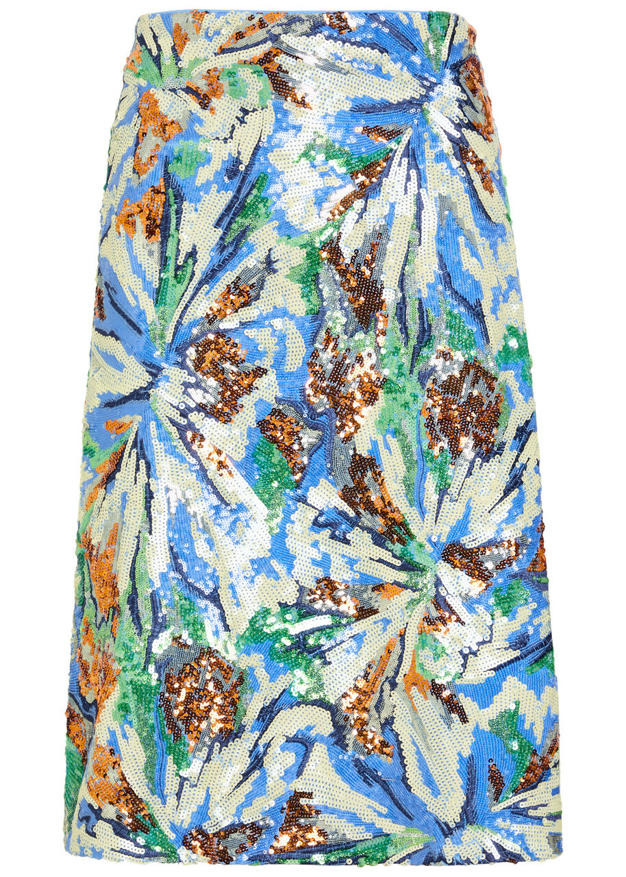 Rabanne Sequin-embellished Floral Midi Skirt Multicoloured