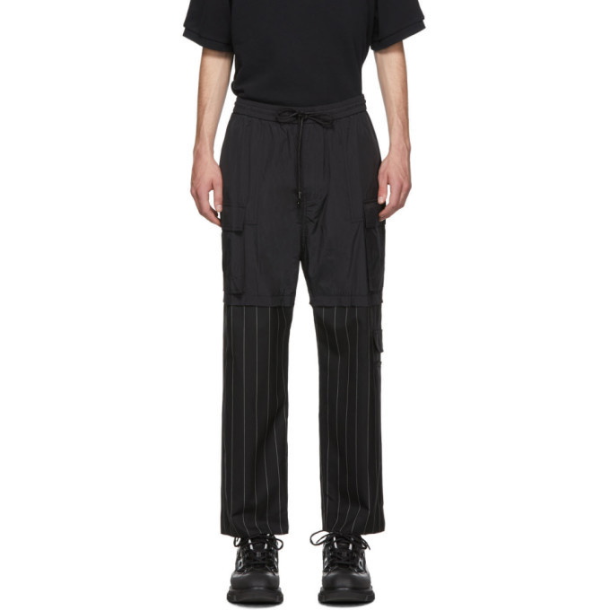 Photo: Juun.J Black Half-Pinstripe Cargo Pants