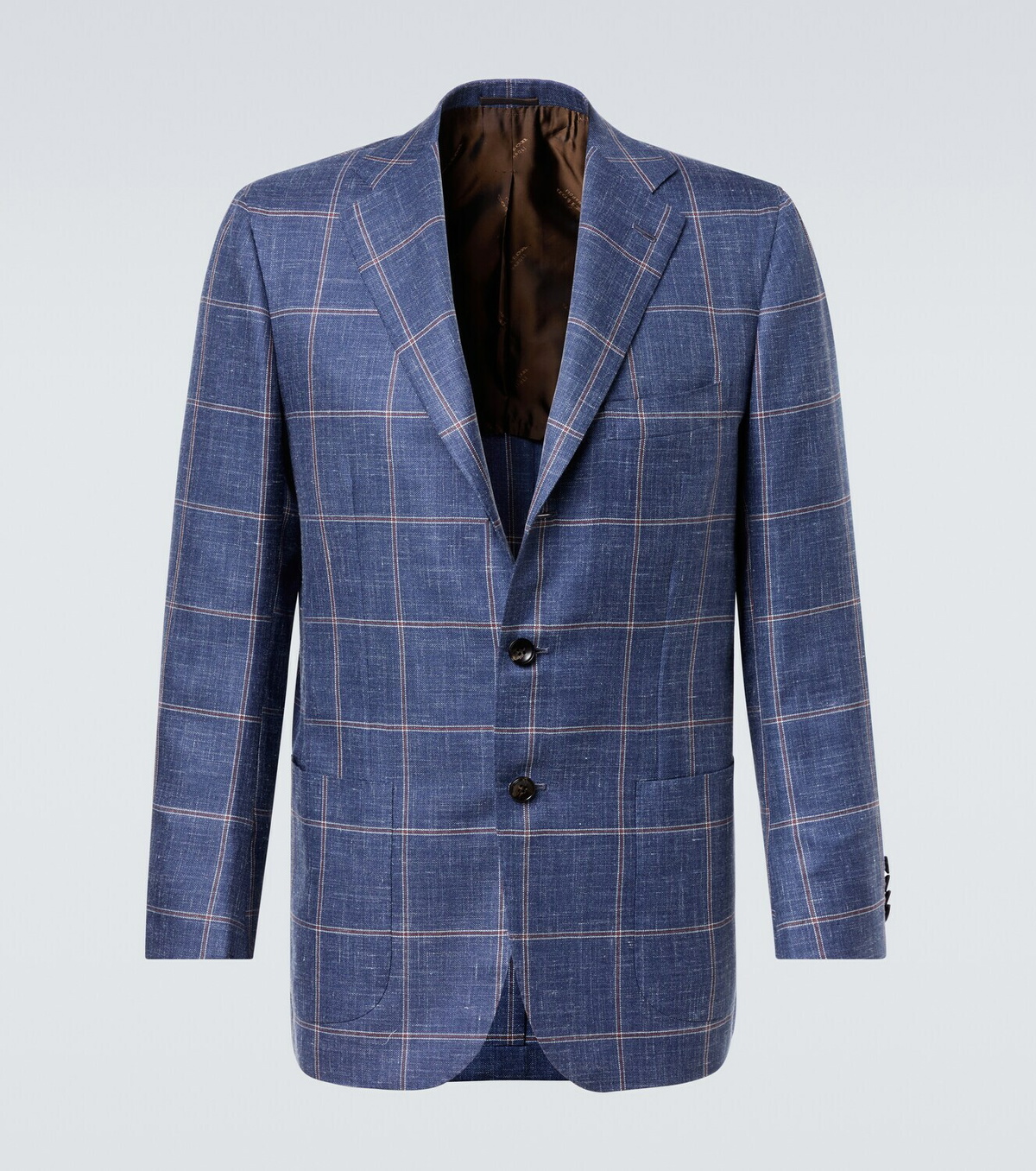 Kiton Checked cashmere, wool, silk, and linen blazer