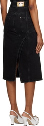 Pushbutton Black Paneled Denim Midi Skirt