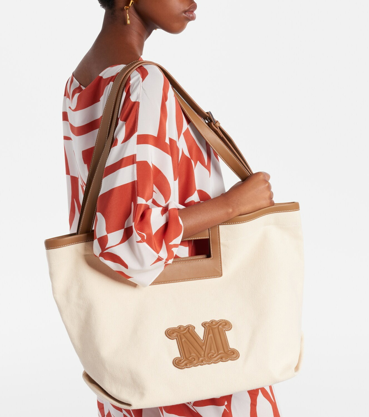 Max Mara Ecru Small canvas tote bag