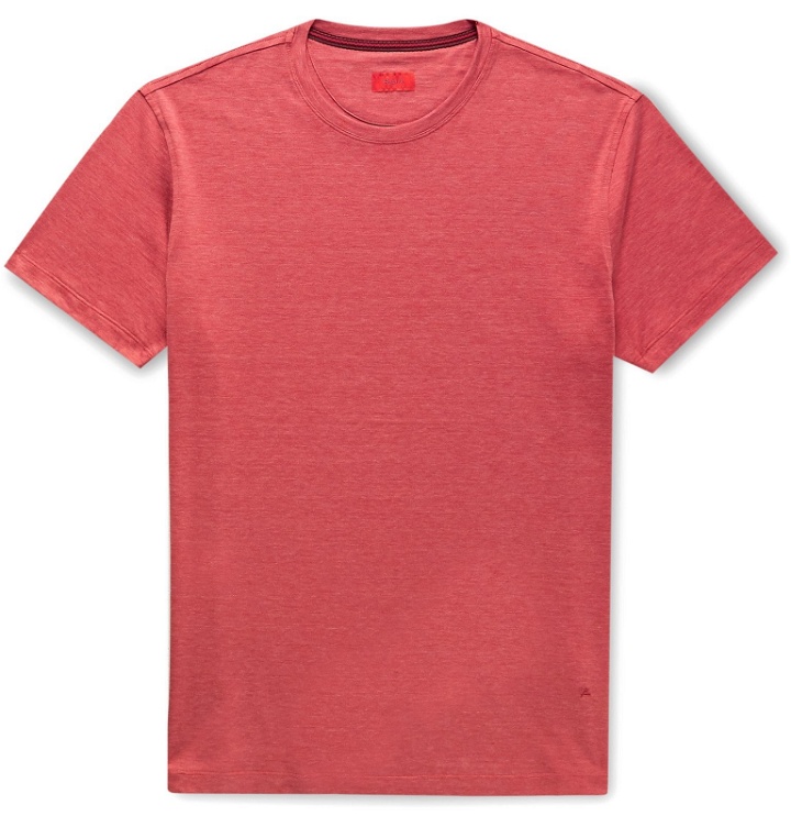 Photo: Isaia - Mélange Silk and Cotton-Blend Jersey T-Shirt - Red