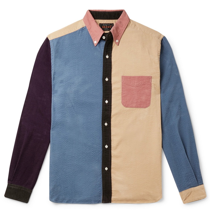 Photo: Beams Plus - Slim-Fit Button-Down Collar Panelled Cotton-Corduroy Shirt - Multi