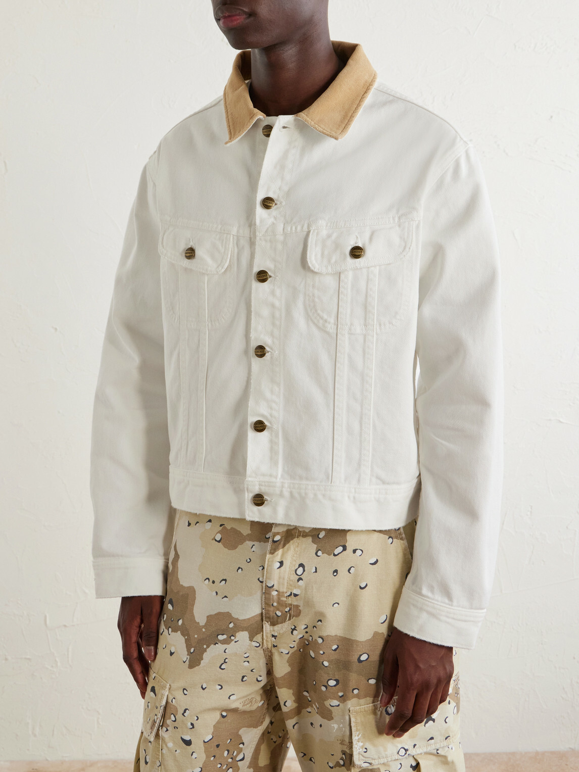 Cherry Los Angeles - Corduroy-Trimmed Denim Jacket - Neutrals