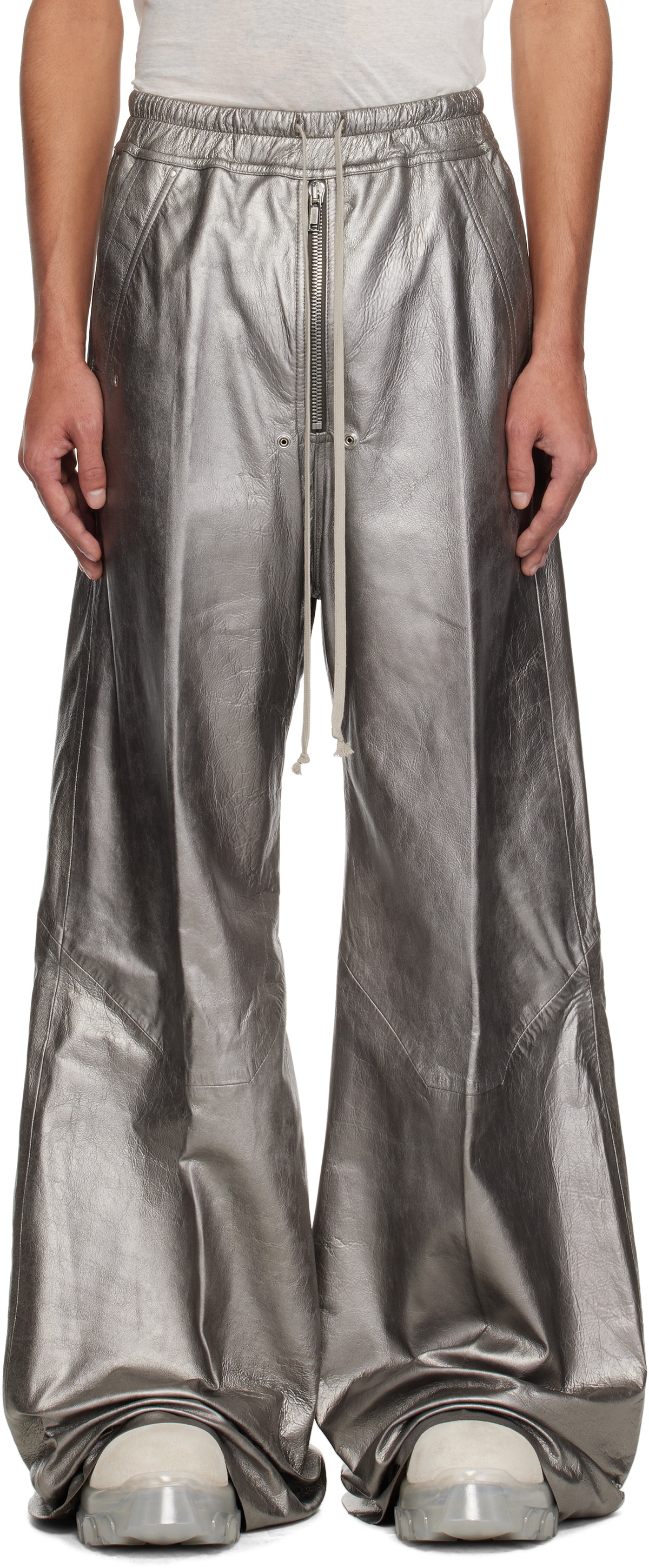 Rick Owens Gunmetal Hollywood Wide Bela Leather Trousers Rick Owens
