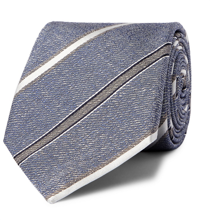 Photo: Canali - 8cm Striped Mélange Silk Tie - Blue