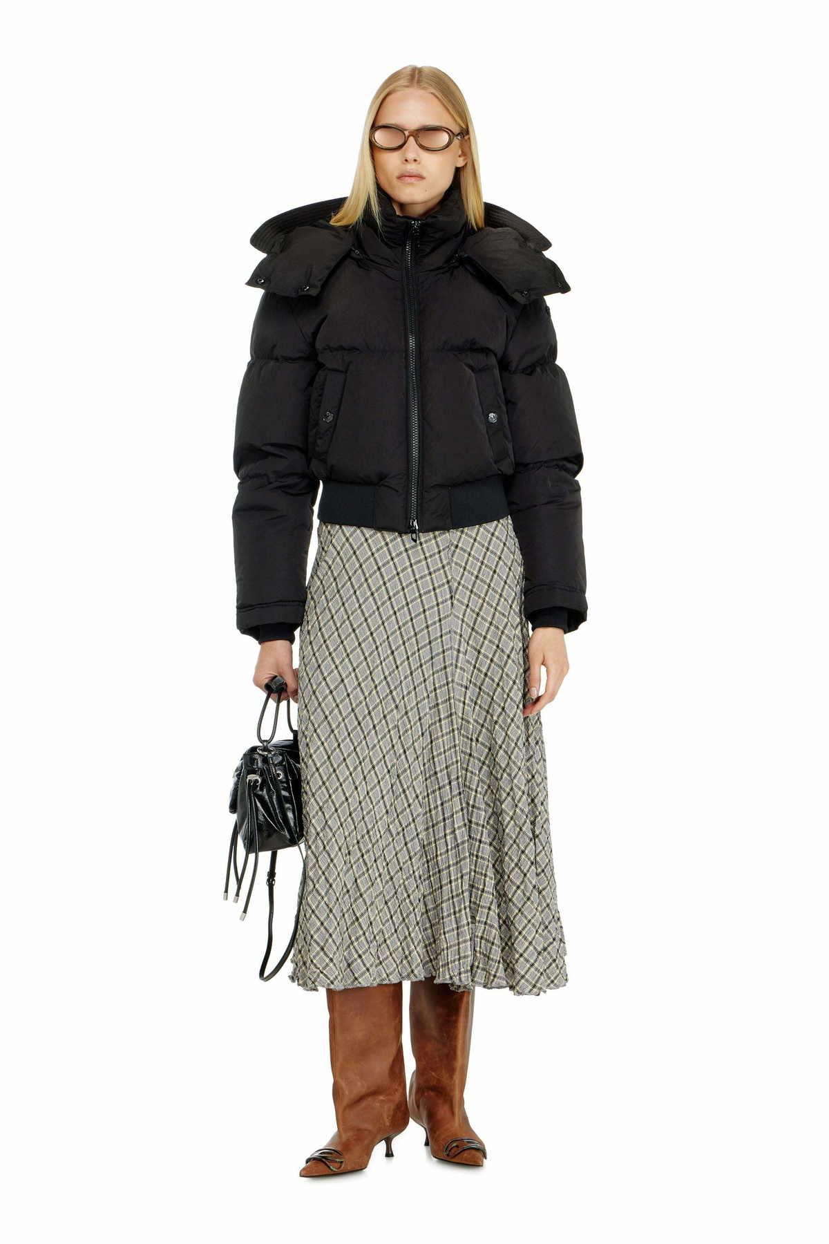Diesel Wrinkled-nylon down puffer jacket with detachable hood - Winter Jackets Womens in Black