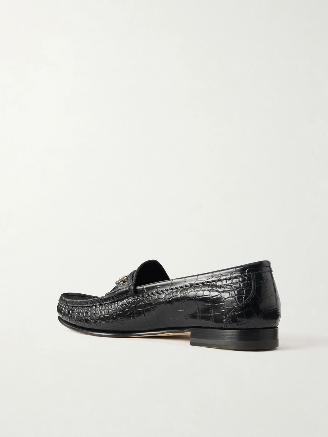 TOM FORD - Oscar T-Embellished Croc-Embossed Leather Loafers - Black