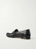 TOM FORD - Oscar T-Embellished Croc-Embossed Leather Loafers - Black