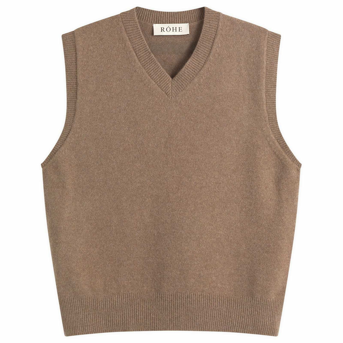 Róhe Men's Boiled Wool Knitted Vest in Taupe Melange