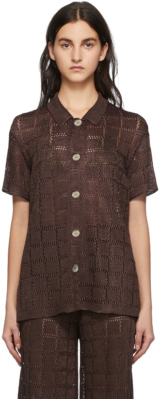 Photo: Calle Del Mar Brown Patchwork Short Sleeve Shirt