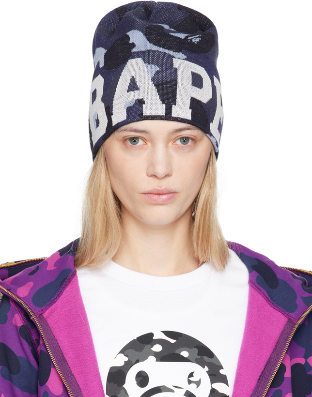 Photo: BAPE Navy Color Camo Knit Beanie