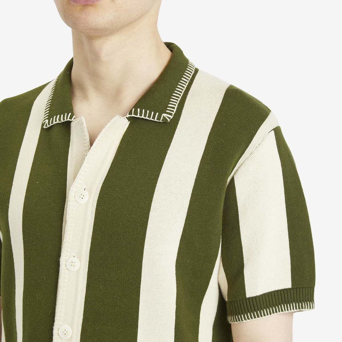 Percival Men's Knitted Stripe Cuban Shirt in Forest