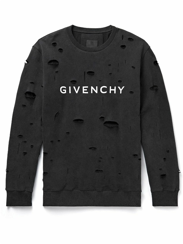 Photo: Givenchy - Distressed Logo-Print Cotton-Jersey Sweatshirt - Black